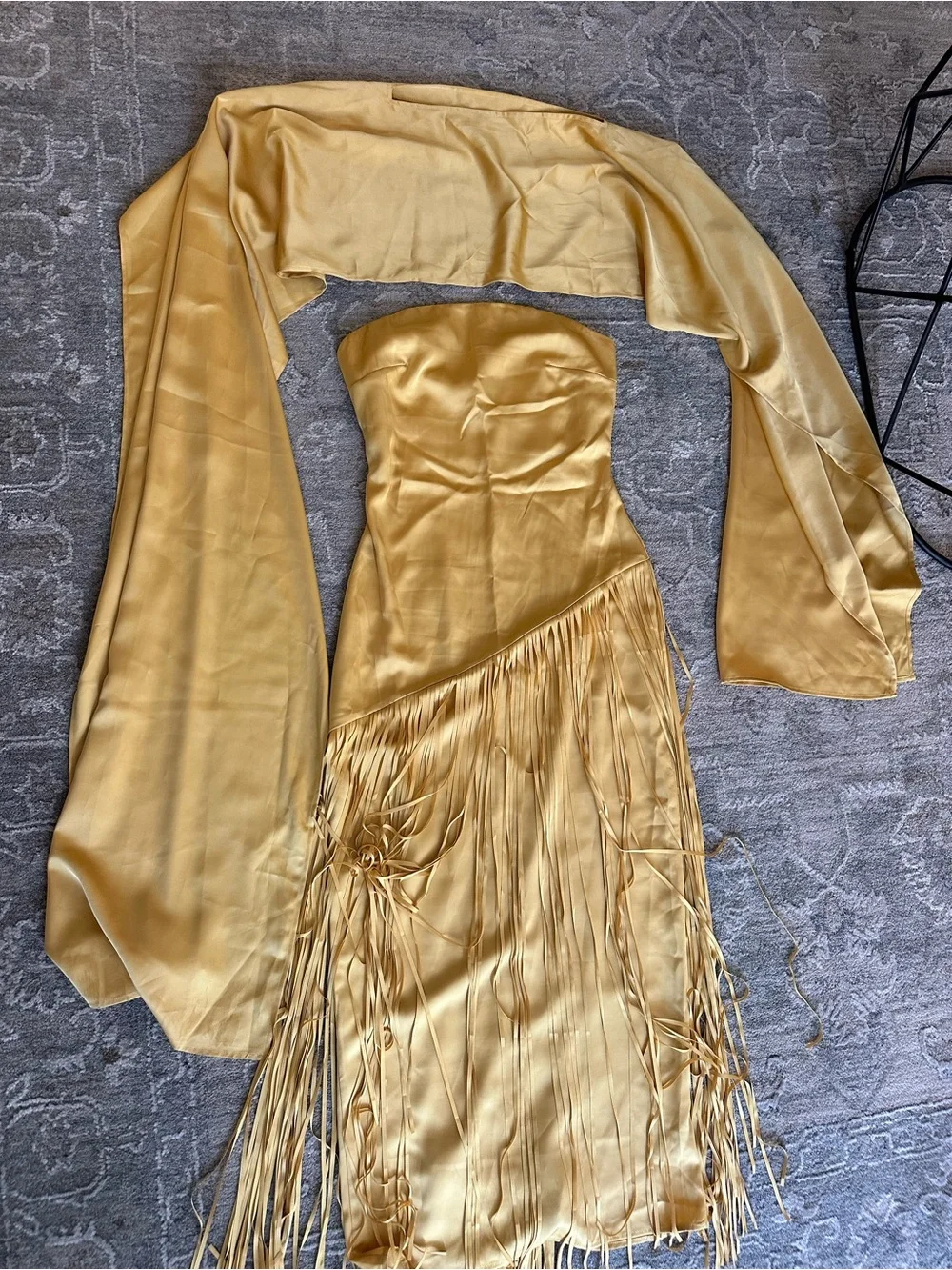 Miss RosierYellow Fringe Cape Gown - Picture 5 of 7